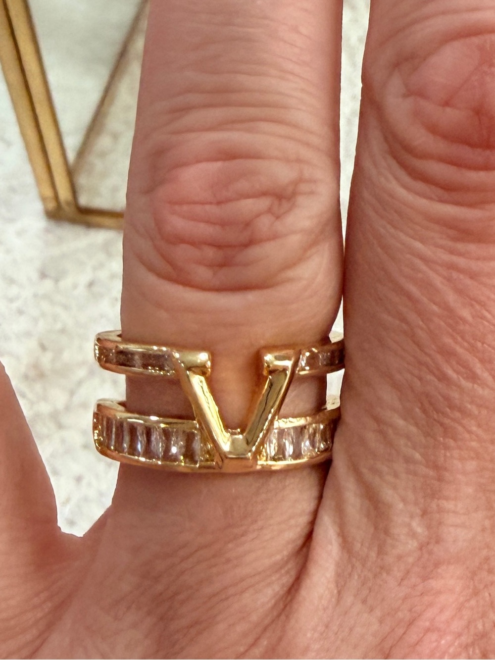 Gold Tone Stainless Steel Logo Statement Ring | Adjustable - NEW ✨
